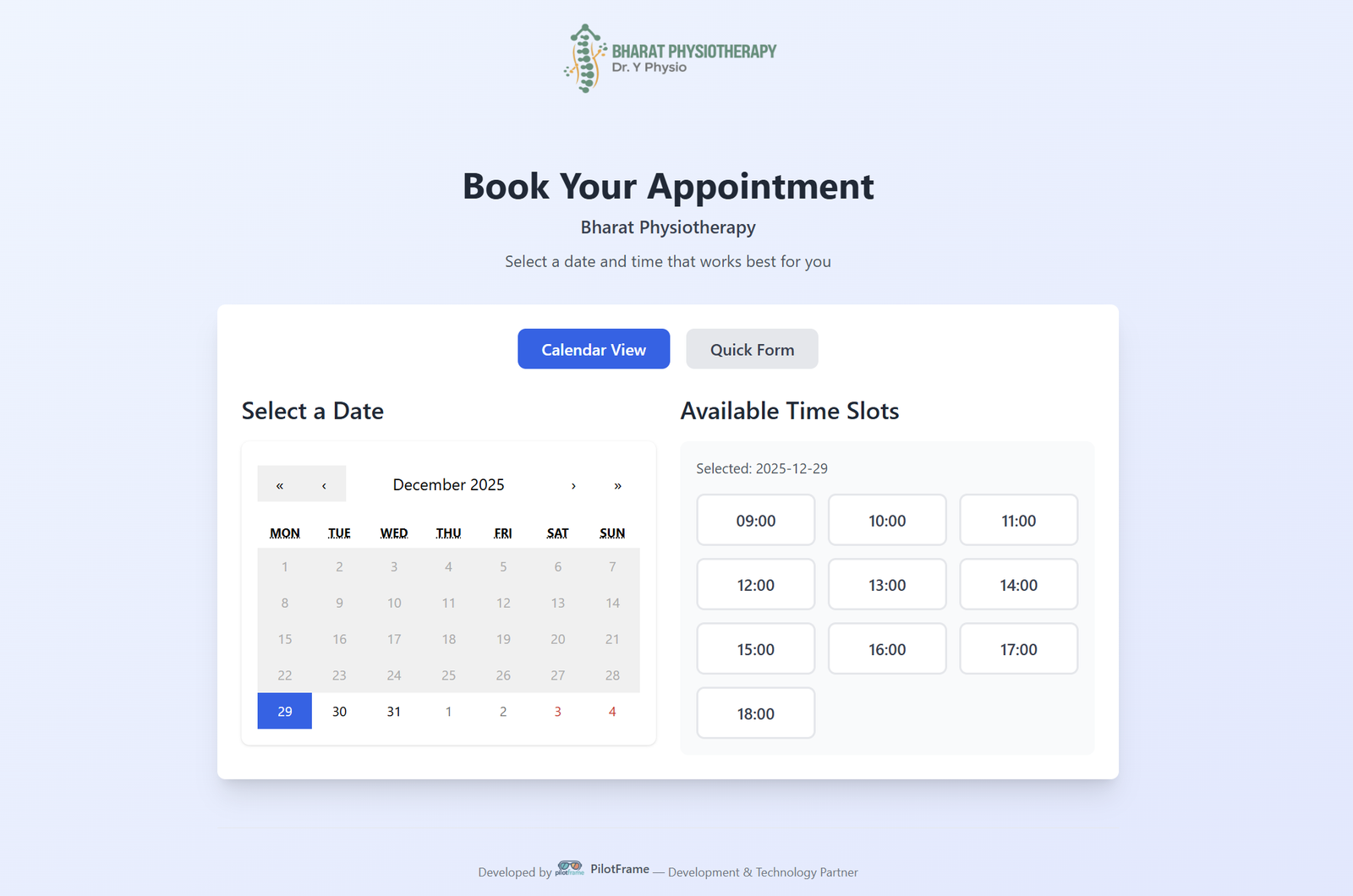 Online appointment booking system with calendar integration and time slot selection